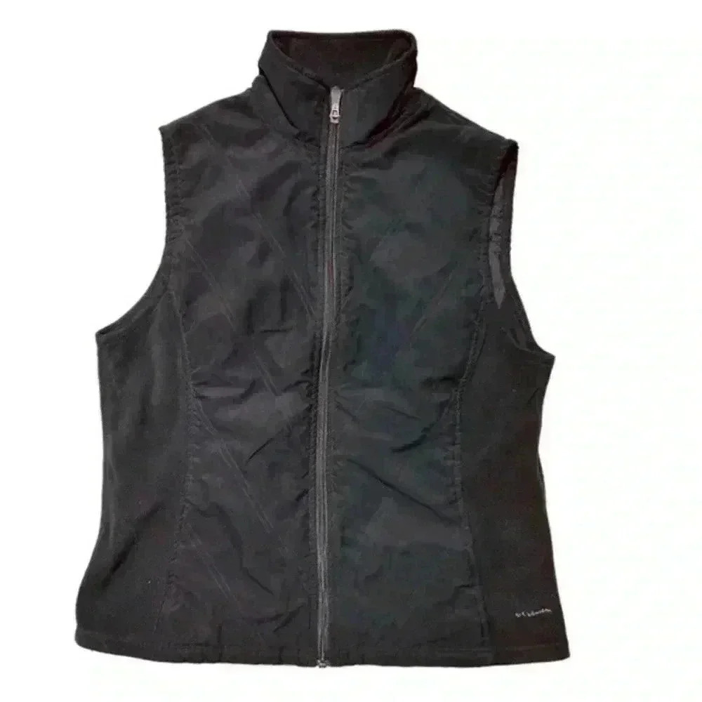 Columbia Vest Women's L Black Solid Waist Length Full Zip Fleece Mock Neck